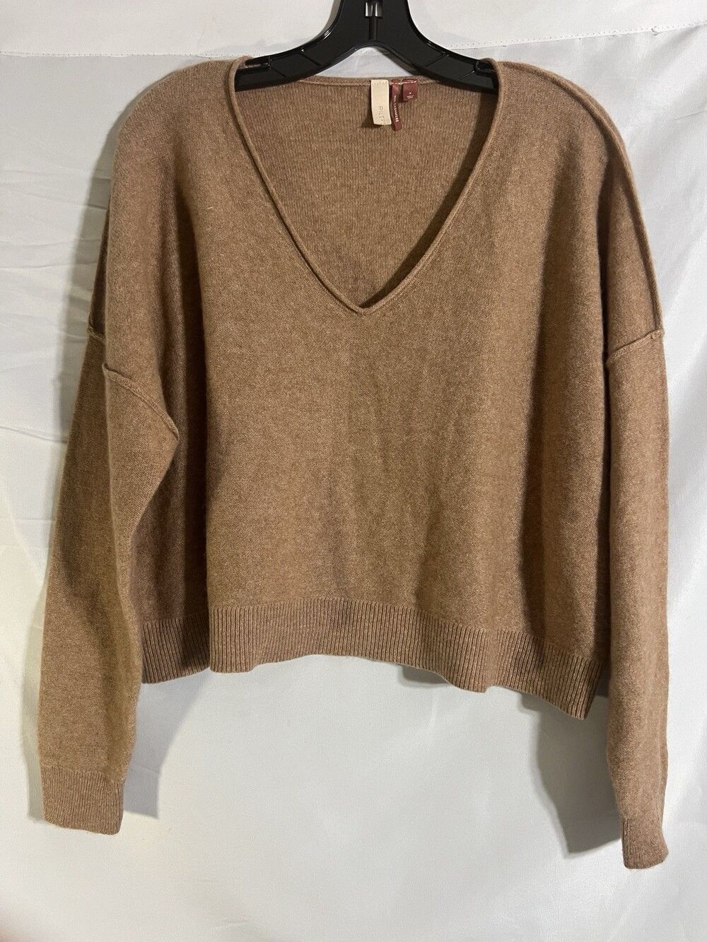 Anthropologie Sweater Woman's S 100% Cashmere Camel Pilcro Cropped V Neck***